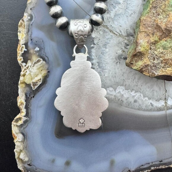 Sterling Silver Southwestern Style Teardrop Iranian Turquoise Decorated Pendant - Picture 7 of 10